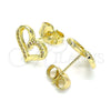 Oro Laminado Stud Earring, Gold Filled Style Heart Design, with White Micro Pave, Polished, Golden Finish, 02.156.0621