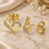 Oro Laminado Stud Earring, Gold Filled Style Heart Design, with White Micro Pave, Polished, Golden Finish, 02.156.0621