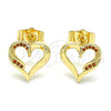 Oro Laminado Stud Earring, Gold Filled Style Heart Design, with Garnet Micro Pave, Polished, Golden Finish, 02.156.0486.2