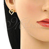 Oro Laminado Stud Earring, Gold Filled Style Heart Design, with Multicolor Micro Pave, Polished, Golden Finish, 02.156.0486.3