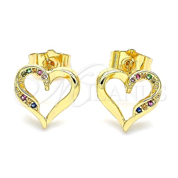 Gold Filled Ring — Stud Earring Heart Design with Multicolor Micro Pave — alternate product view — SKU 145899 | Oro Laminado anillo — Stud Earring corazón diseño with Multicolor Micro Pave — SKU 145899