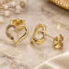 Oro Laminado Stud Earring, Gold Filled Style Heart Design, with Multicolor Micro Pave, Polished, Golden Finish, 02.156.0486.3
