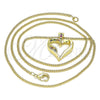Oro Laminado Pendant Necklace, Gold Filled Style Heart Design, with Multicolor Micro Pave, Polished, Golden Finish, 04.156.0351.3.20 (02 MM Thickness, 20 Inches Length)