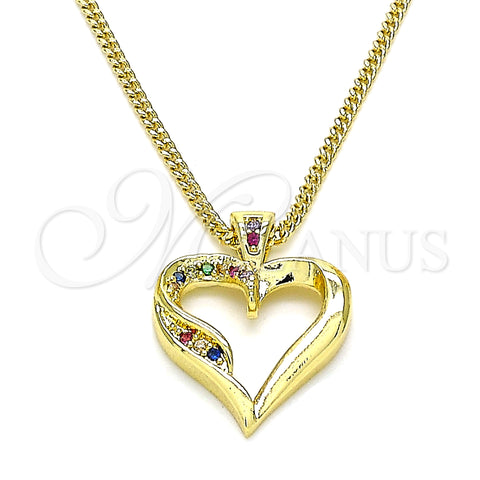 Oro Laminado Pendant Necklace, Gold Filled Style Heart Design, with Multicolor Micro Pave, Polished, Golden Finish, 04.156.0351.3.20 (02 MM Thickness, 20 Inches Length)