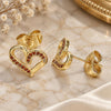 Oro Laminado Stud Earring, Gold Filled Style Heart Design, with Garnet Micro Pave, Polished, Golden Finish, 02.156.0621.1