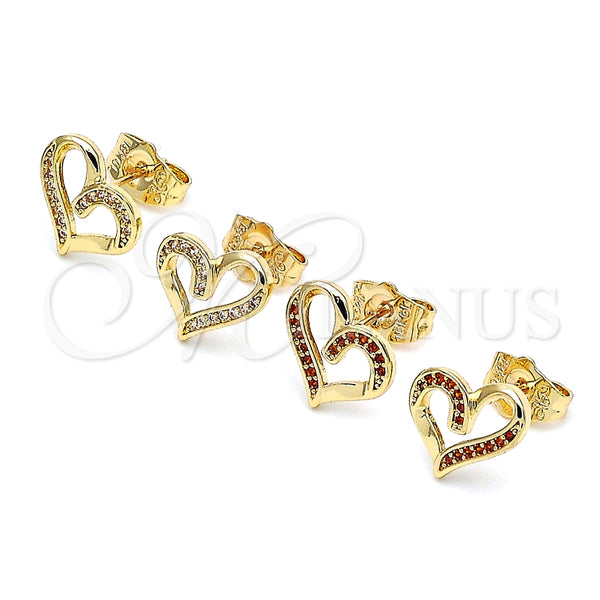 Gold Filled Ring — Stud Earring Heart Design with Garnet Micro Pave — alternate product view — SKU 145904 | Oro Laminado anillo — Stud Earring corazón diseño with Garnet Micro Pave — SKU 145904
