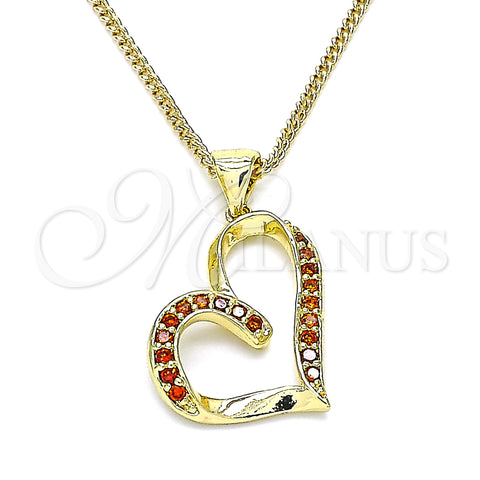Oro Laminado Pendant Necklace, Gold Filled Style Heart Design, with White Micro Pave, Polished, Golden Finish, 04.156.0030.2.20 (02 MM Thickness, 20 Inches Length)