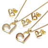 Oro Laminado Earring and Pendant Adult Set, Gold Filled Style Heart Design, with Garnet Micro Pave, Polished, Golden Finish, 10.156.0409.1