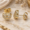 Oro Laminado Stud Earring, Gold Filled Style Heart Design, with White Micro Pave, Polished, Golden Finish, 02.156.0622