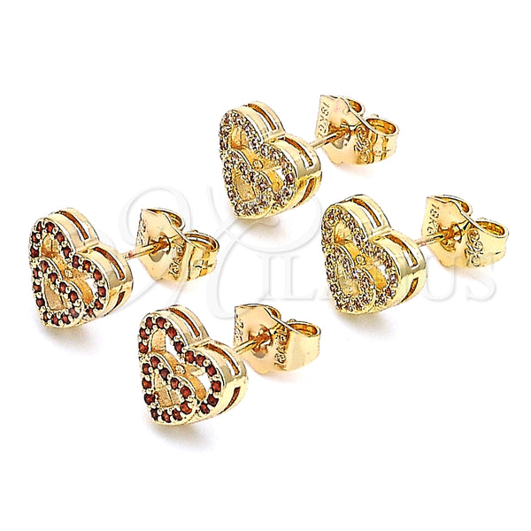 Gold Filled Ring — Stud Earring Heart Design with Garnet Micro Pave — main product view — SKU 145909 | Oro Laminado anillo — Stud Earring corazón diseño with Garnet Micro Pave — SKU 145909