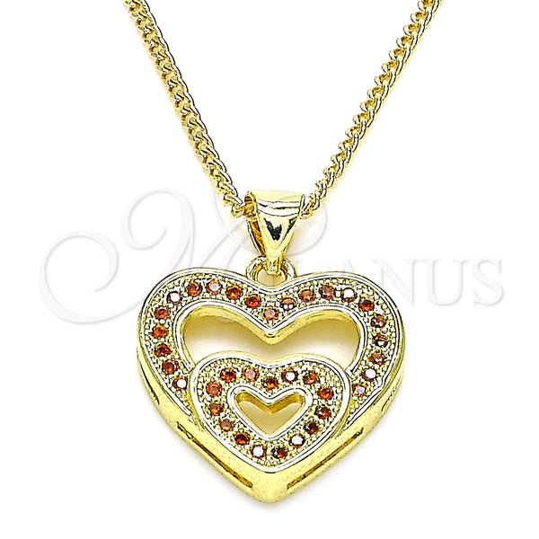 Oro Laminado Pendant Necklace, Gold Filled Style Heart Design, with Garnet Micro Pave, Polished, Golden Finish, 04.156.0031.2.20 (02 MM Thickness, 20 Inches Length)