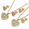 Oro Laminado Earring and Pendant Adult Set, Gold Filled Style Heart Design, with Garnet Micro Pave, Polished, Golden Finish, 10.156.0410.1