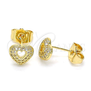 Gold Filled Ring — Stud Earring Heart Design with White Micro Pave — main product view — SKU 145913 | Oro Laminado anillo — Stud Earring corazón diseño with blanco Micro Pave — SKU 145913