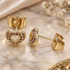 Oro Laminado Stud Earring, Gold Filled Style Heart Design, with Garnet Micro Pave, Polished, Golden Finish, 02.156.0623.1