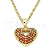 Oro Laminado Pendant Necklace, Gold Filled Style Heart Design, with Garnet Micro Pave, Polished, Golden Finish, 04.156.0035.2.20 (02 MM Thickness, 20 Inches Length)