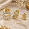 Oro Laminado Stud Earring, Gold Filled Style Heart and Love Design, with White Micro Pave, Polished, Golden Finish, 02.156.0624