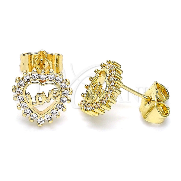 Gold Filled Ring — Stud Earring Heart and Love Design with White — alternate product view — SKU 145918 | Oro Laminado anillo — Stud Earring corazón and Love diseño with blanco — SKU 145918