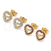 Oro Laminado Stud Earring, Gold Filled Style Heart and Love Design, with White Micro Pave, Polished, Golden Finish, 02.156.0624