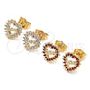 Oro Laminado Stud Earring, Gold Filled Style Heart and Love Design, with White Micro Pave, Polished, Golden Finish, 02.156.0624