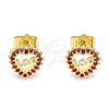 Oro Laminado Stud Earring, Gold Filled Style Heart and Love Design, with Garnet Micro Pave, Polished, Golden Finish, 02.156.0624.1