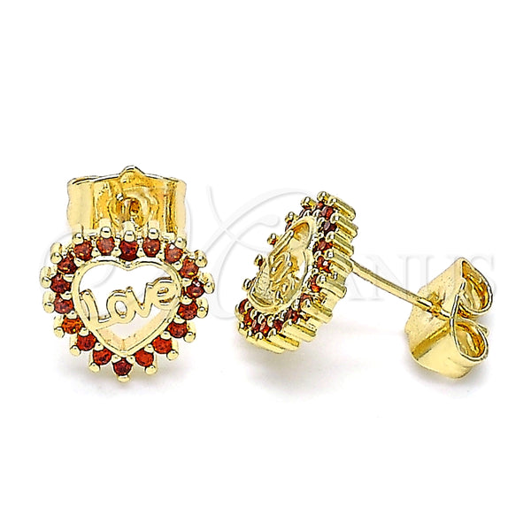 Gold Filled Ring — Stud Earring Heart and Love Design with Garnet — alternate product view — SKU 145919 | Oro Laminado anillo — Stud Earring corazón and Love diseño with Garnet — SKU 145919