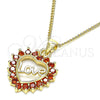 Oro Laminado Pendant Necklace, Gold Filled Style Heart and Love Design, with Garnet Micro Pave, Polished, Golden Finish, 04.156.0047.2.20 (02 MM Thickness, 20 Inches Length)