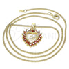 Oro Laminado Pendant Necklace, Gold Filled Style Heart and Love Design, with Garnet Micro Pave, Polished, Golden Finish, 04.156.0047.2.20 (02 MM Thickness, 20 Inches Length)