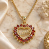 Oro Laminado Pendant Necklace, Gold Filled Style Heart and Love Design, with Garnet Micro Pave, Polished, Golden Finish, 04.156.0047.2.20 (02 MM Thickness, 20 Inches Length)