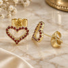 Oro Laminado Stud Earring, Gold Filled Style Heart Design, with Garnet Micro Pave, Polished, Golden Finish, 02.156.0499.2