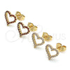 Oro Laminado Stud Earring, Gold Filled Style Heart Design, with Garnet Micro Pave, Polished, Golden Finish, 02.156.0499.2