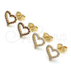 Oro Laminado Stud Earring, Gold Filled Style Heart Design, with Garnet Micro Pave, Polished, Golden Finish, 02.156.0499.2