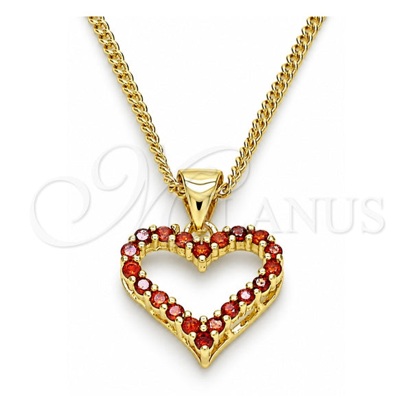 Oro Laminado Pendant Necklace, Gold Filled Style Heart Design, with Garnet Micro Pave, Polished, Golden Finish, 04.156.0049.2.20 (02 MM Thickness, 20 Inches Length)