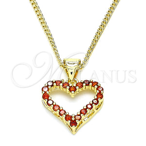 Gold Filled Necklace — Pendant Necklace Heart Design with Garnet Micro Pave — main product view — SKU 145924 | Oro Laminado collar — Pendant Necklace corazón diseño with Garnet Micro Pave — SKU 145924