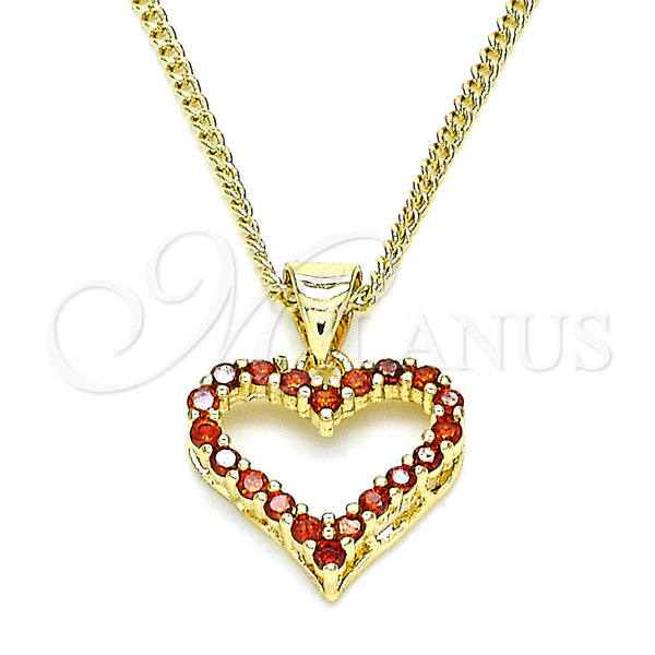 Oro Laminado Pendant Necklace, Gold Filled Style Heart Design, with Garnet Micro Pave, Polished, Golden Finish, 04.156.0049.2.20 (02 MM Thickness, 20 Inches Length)