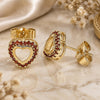 Oro Laminado Stud Earring, Gold Filled Style Heart Design, with Garnet Micro Pave, Polished, Golden Finish, 02.156.0625.1