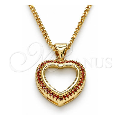 Oro Laminado Pendant Necklace, Gold Filled Style Heart Design, with Garnet Micro Pave, Polished, Golden Finish, 04.156.0060.2.20 (02 MM Thickness, 20 Inches Length)