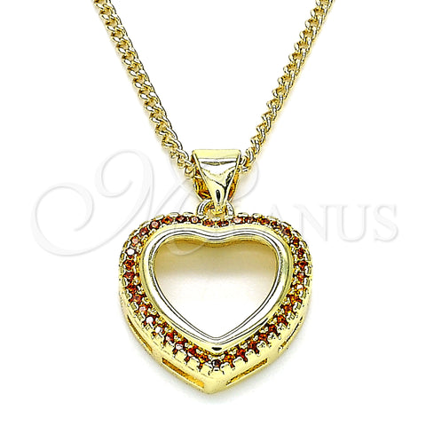 Oro Laminado Pendant Necklace, Gold Filled Style Heart Design, with Garnet Micro Pave, Polished, Golden Finish, 04.156.0060.2.20 (02 MM Thickness, 20 Inches Length)