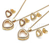 Oro Laminado Earring and Pendant Adult Set, Gold Filled Style Heart Design, with Garnet Micro Pave, Polished, Golden Finish, 10.156.0414.1