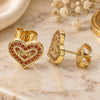 Oro Laminado Stud Earring, Gold Filled Style Heart and Love Design, with Garnet Micro Pave, Polished, Golden Finish, 02.156.0626.1