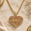 Oro Laminado Pendant Necklace, Gold Filled Style Heart and Love Design, with Garnet Micro Pave, Polished, Golden Finish, 04.156.0076.2.20 (02 MM Thickness, 20 Inches Length)