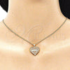 Oro Laminado Earring and Pendant Adult Set, Gold Filled Style Heart and Love Design, with Garnet Micro Pave, Polished, Golden Finish, 10.156.0415.1