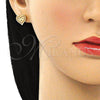 Oro Laminado Earring and Pendant Adult Set, Gold Filled Style Heart and Love Design, with Garnet Micro Pave, Polished, Golden Finish, 10.156.0415.1
