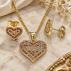 Oro Laminado Earring and Pendant Adult Set, Gold Filled Style Heart and Love Design, with Garnet Micro Pave, Polished, Golden Finish, 10.156.0415.1