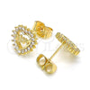 Oro Laminado Stud Earring, Gold Filled Style Mom and Heart Design, with White Micro Pave, Polished, Golden Finish, 02.156.0627
