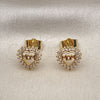 Oro Laminado Stud Earring, Gold Filled Style Mom and Heart Design, with White Micro Pave, Polished, Golden Finish, 02.156.0627