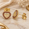 Oro Laminado Stud Earring, Gold Filled Style Mom and Heart Design, with Garnet Micro Pave, Polished, Golden Finish, 02.156.0627.1