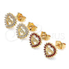 Oro Laminado Stud Earring, Gold Filled Style Mom and Heart Design, with Garnet Micro Pave, Polished, Golden Finish, 02.156.0627.1