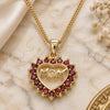 Oro Laminado Pendant Necklace, Gold Filled Style Mom and Heart Design, with Garnet Cubic Zirconia, Polished, Golden Finish, 04.156.0092.2.20 (02 MM Thickness, 20 Inches Length)