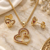 Oro Laminado Earring and Pendant Adult Set, Gold Filled Style Heart Design, with Garnet Micro Pave, Polished, Golden Finish, 10.156.0417.1