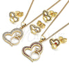 Oro Laminado Earring and Pendant Adult Set, Gold Filled Style Heart Design, with Garnet Micro Pave, Polished, Golden Finish, 10.156.0417.1